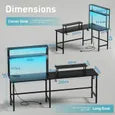 HLONONE Bureau Gaming LED 170 x 100 cm, Bureau d'angle avec Rangement, Prise Intégrée & Port USB, Etagere en Hauteur, Noir